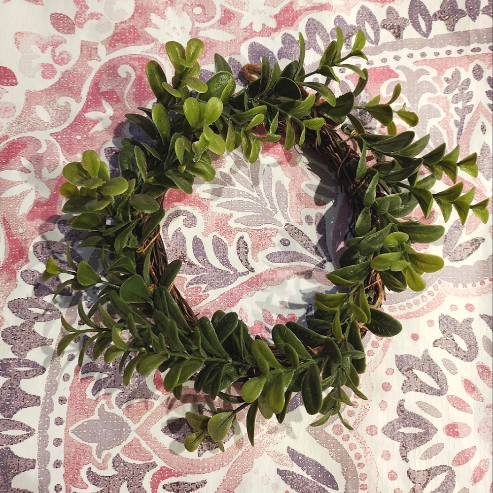Mini Plastic Green Wreath Faux Wood Leaves Greenery Spring 6 inches Daiso EUC